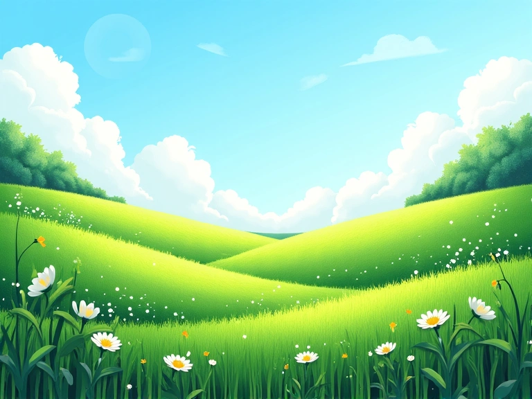 A serene landscape with lush green fields and healthy plants under a clear sky, symbolizing sustainability