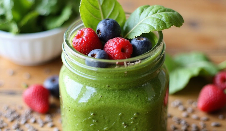Image of a vibrant green smoothie with fresh ingredients
