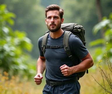 A strong, healthy man in a natural setting, looking energetic