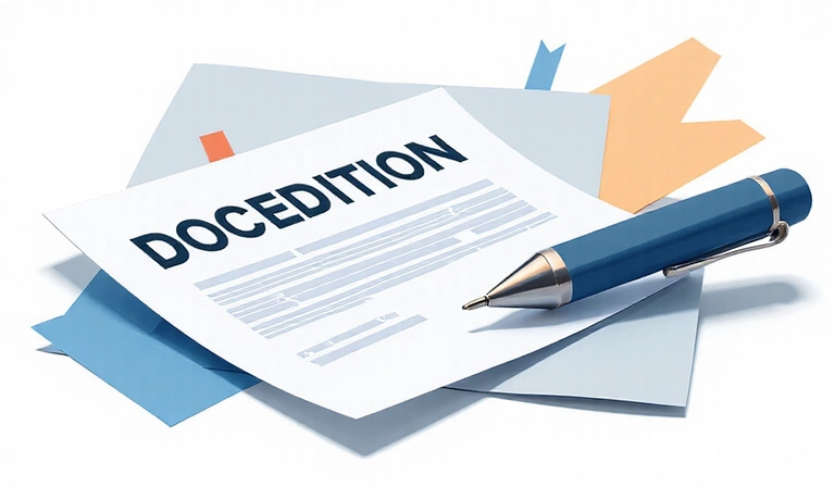 Abstract illustration of a legal document with a pen, symbolizing the dynamic nature of terms and conditions.