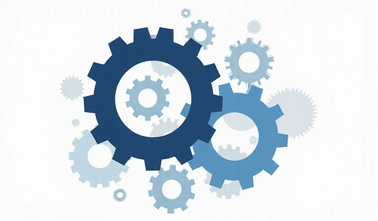 Digital illustration of intertwined gears representing intellectual property and legal agreements.